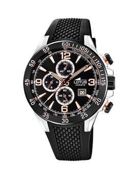 Reloj Lotus acero crono negro correa silicona