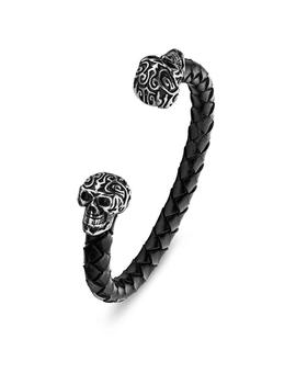 Pulsera Police Tribal acero y cuero con calaveras
