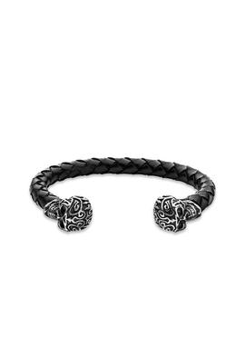 Pulsera Police Tribal acero y cuero con calaveras
