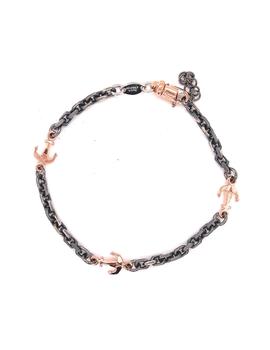 Pulsera Marcello Pane plata rodio negro y rosa detalle ancla