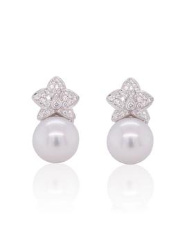 Pendientes Oscar Rodriguez oro blanco, diamantes y perlas