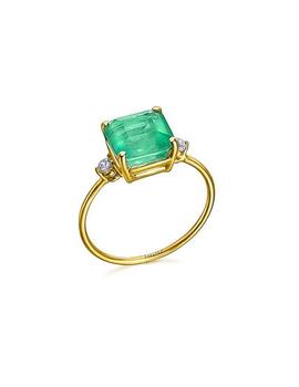 Anillo Lecarré oro amarillo cuarzo verde 8x8