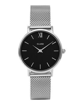 Reloj Cluse Minuit Mesh plata, esfera negra