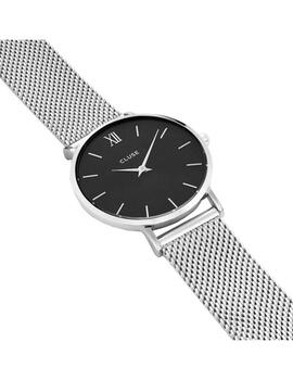 Reloj Cluse Minuit Mesh plata, esfera negra