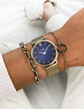 Reloj Cluse Minuit Mesh oro, esfera azul