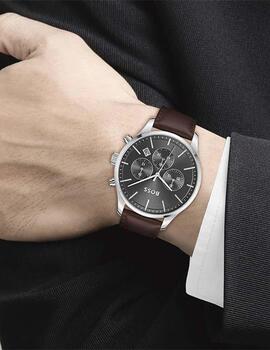 Reloj Boss crono acero correa marrón